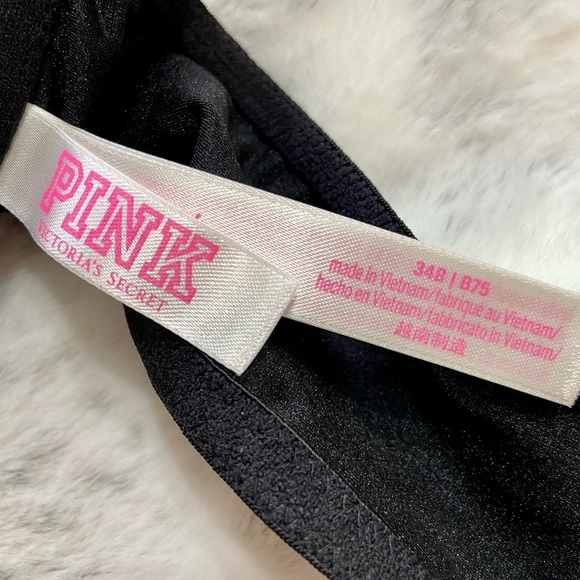 PINK Victoria’s Secret Black lace front clasping push-up bra,w-NWT gray cheekies - Picture 7 of 9
